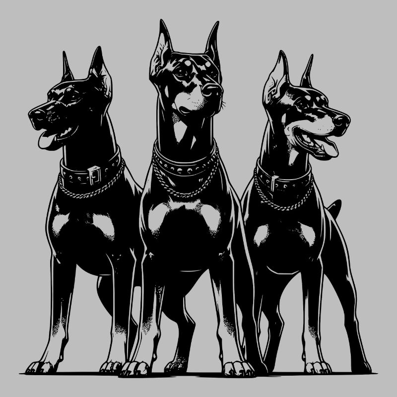 Drei elegante wachsame Dobermänner Hunde