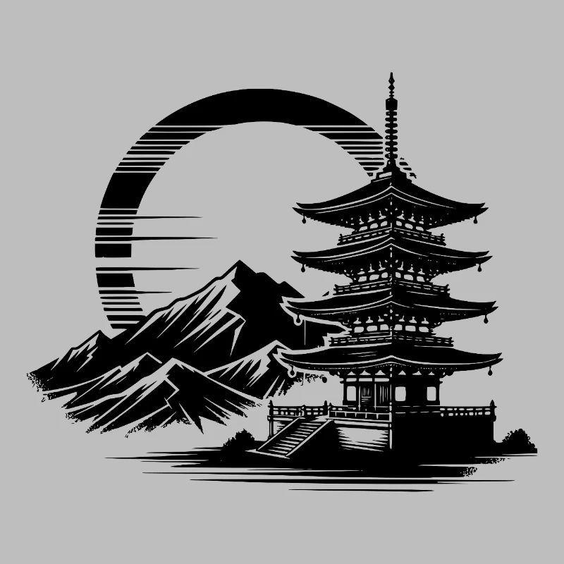 Japanese temple with harmonious landscape