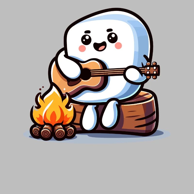 Campfire evening with cute marshmallow