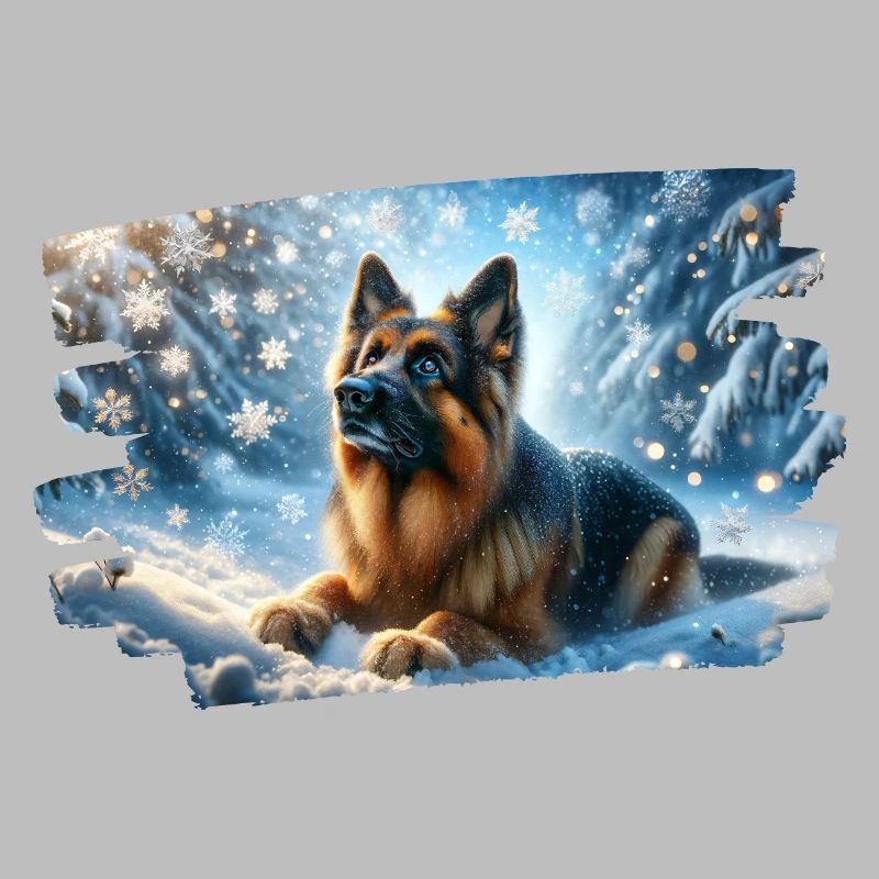 Deutscher Schäferhund in einer magischen Winterlandschaft