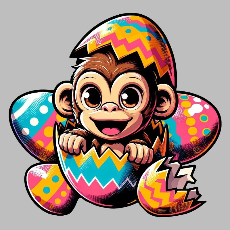 Easter Monkey Hatches Easter Egg Design