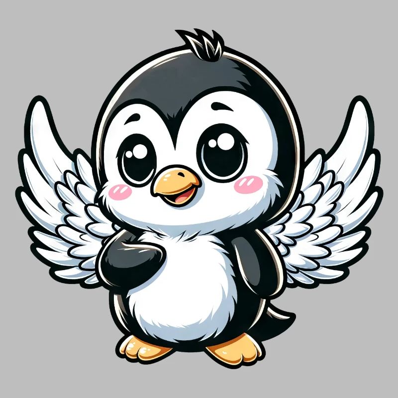 Ange pingouin mignon avec des ailes Comic Design