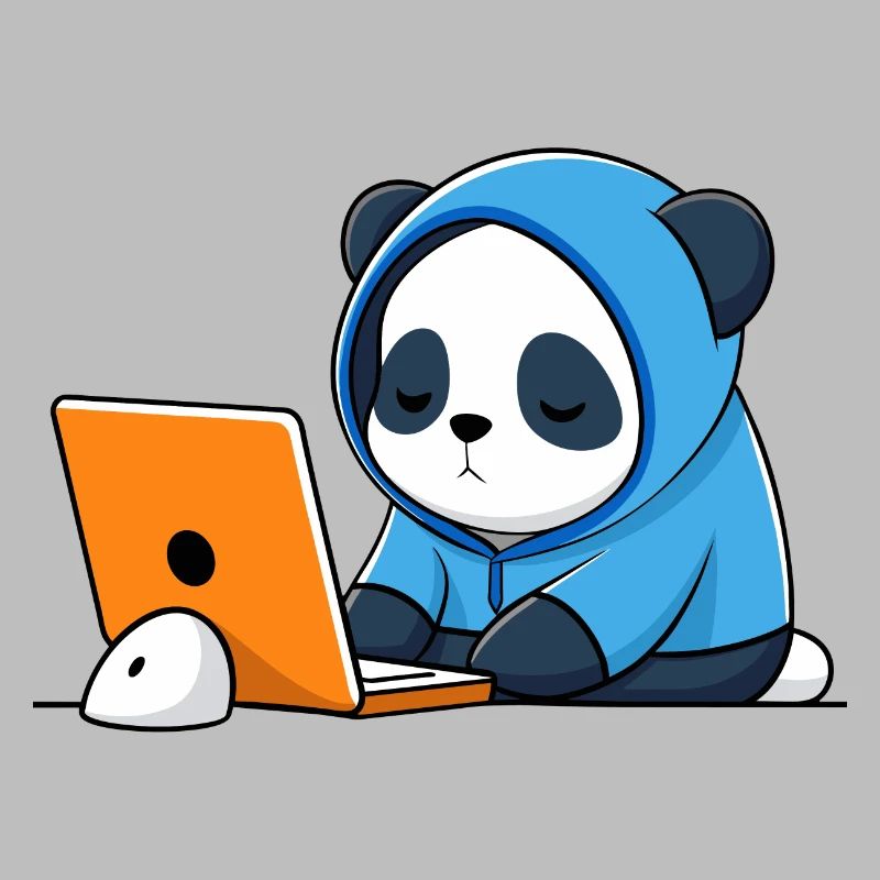 Le mignon hacker Panda dort dans un sweat à capuche devant le PC