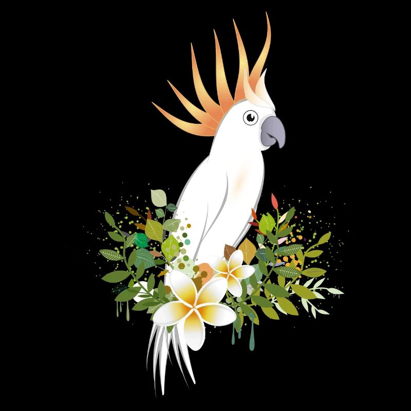 Kakadu Vogel mit üppigen Pflanzen und Blüten