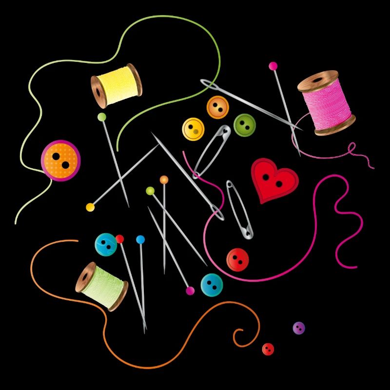 Sewing utensils buttons, needle, thread and sewing thread