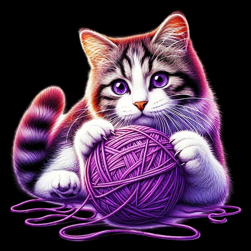 Le chat joue avec une pelote de laine