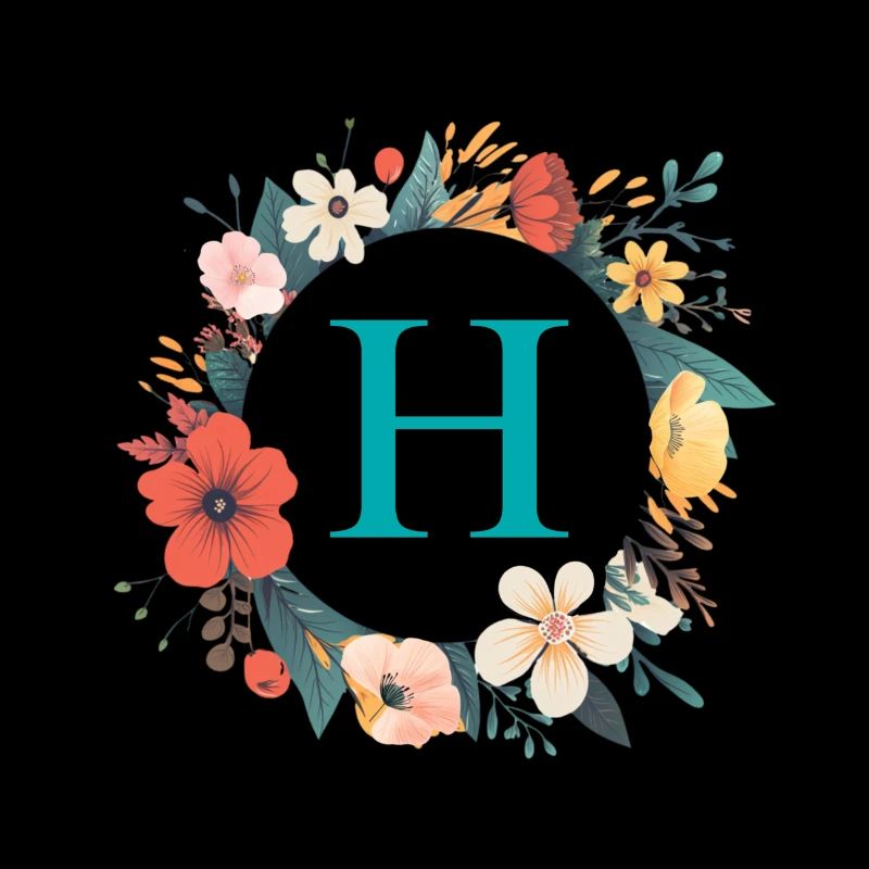 H Monogramme, Couronne de fleurs, Personnalisable