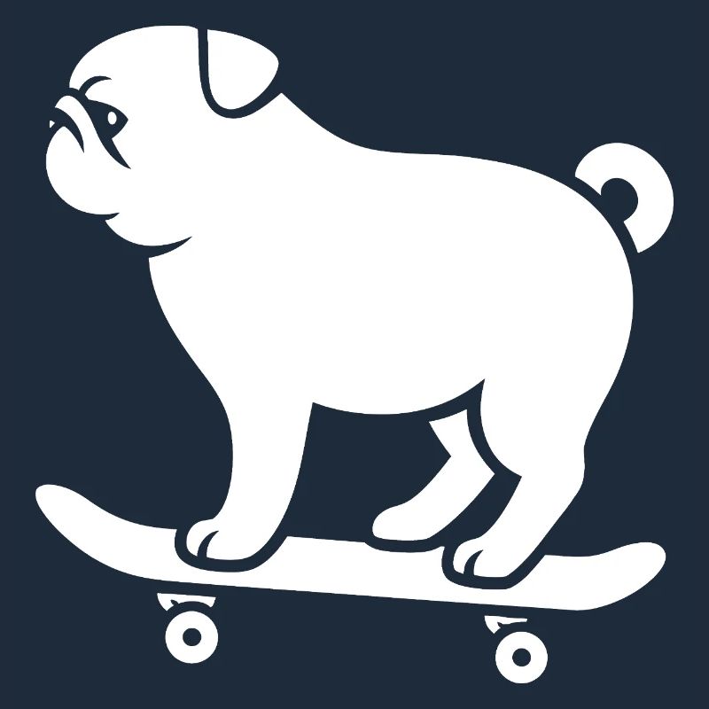 Minimalistischer Mops Skateboarder Katze