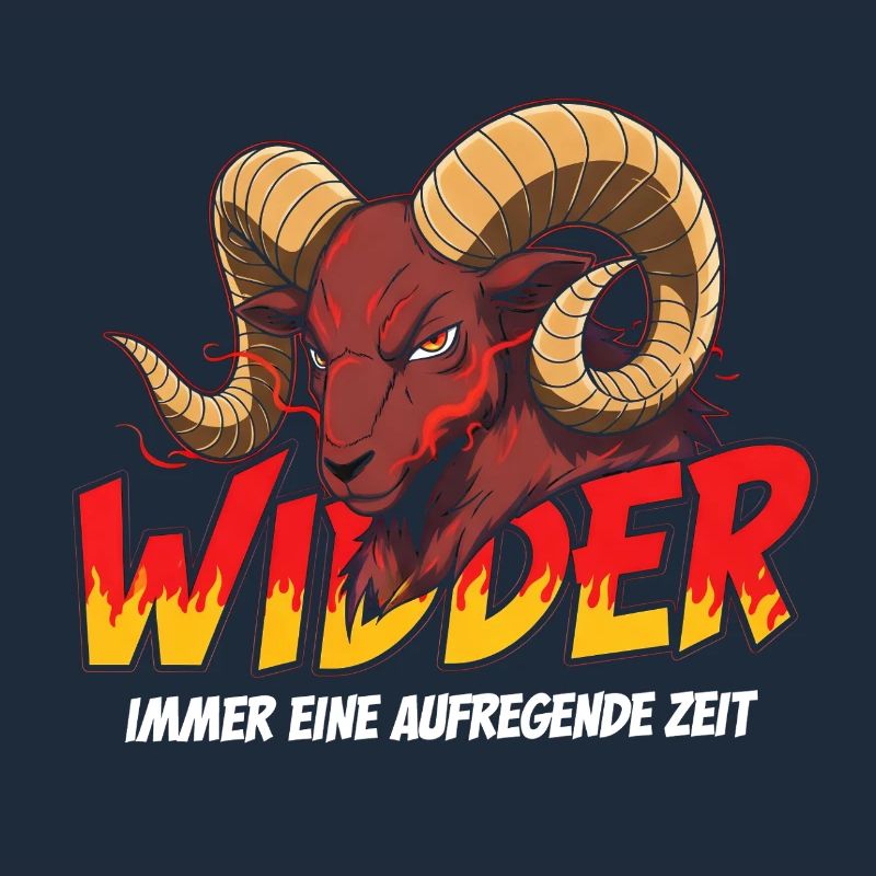Widder mit Flammen-Text