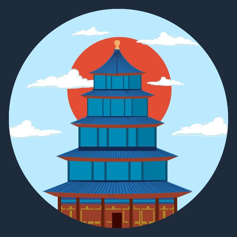 Pagode Traditionnel Bleu et Orange