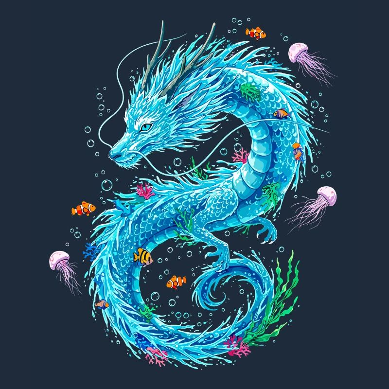 Wasserdrache mit Meeresbewohnern