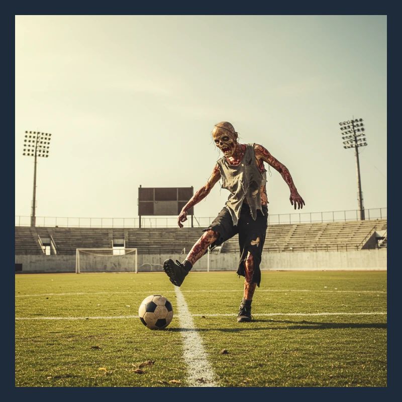 Zombie footballer in dilapidated stadium