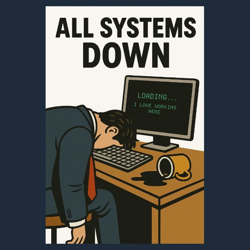 All Systems Down IT Humor Caricature