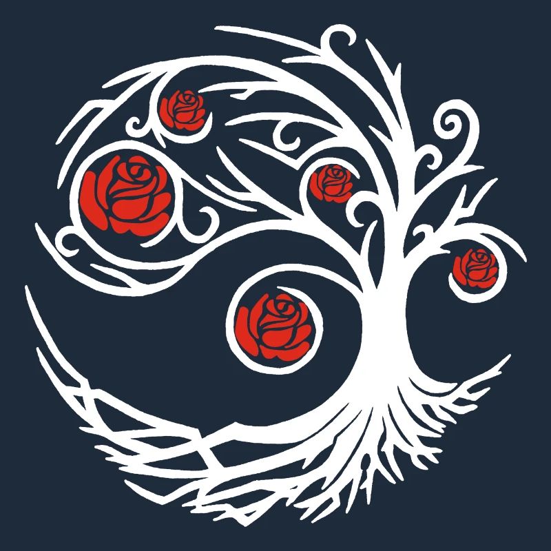Stylized White Tree and Red Roses