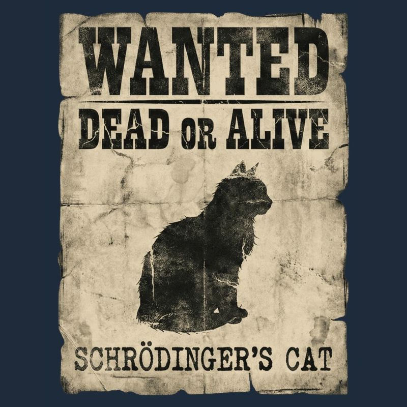 Schrödingers Katze gesucht Tot-oder-lebendig Physik-Wortspiel