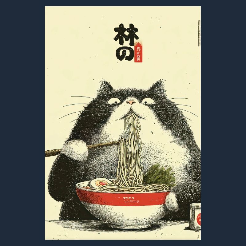Ramen Cat Ukiyoe Style