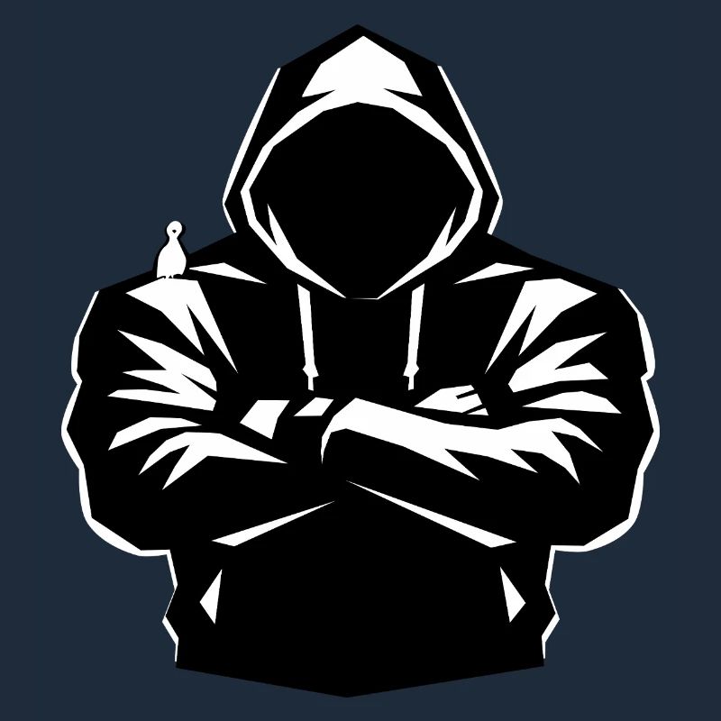 Kapuzenpulli-Figur und Vogel