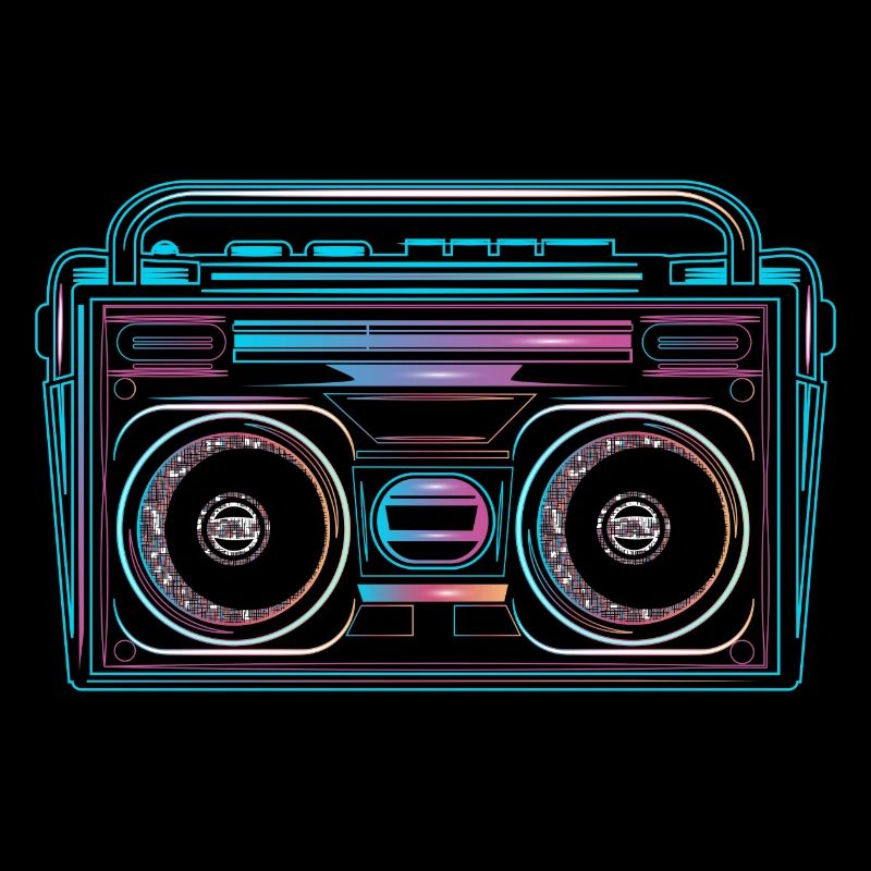 Cassette recorder in bright 80s neon look