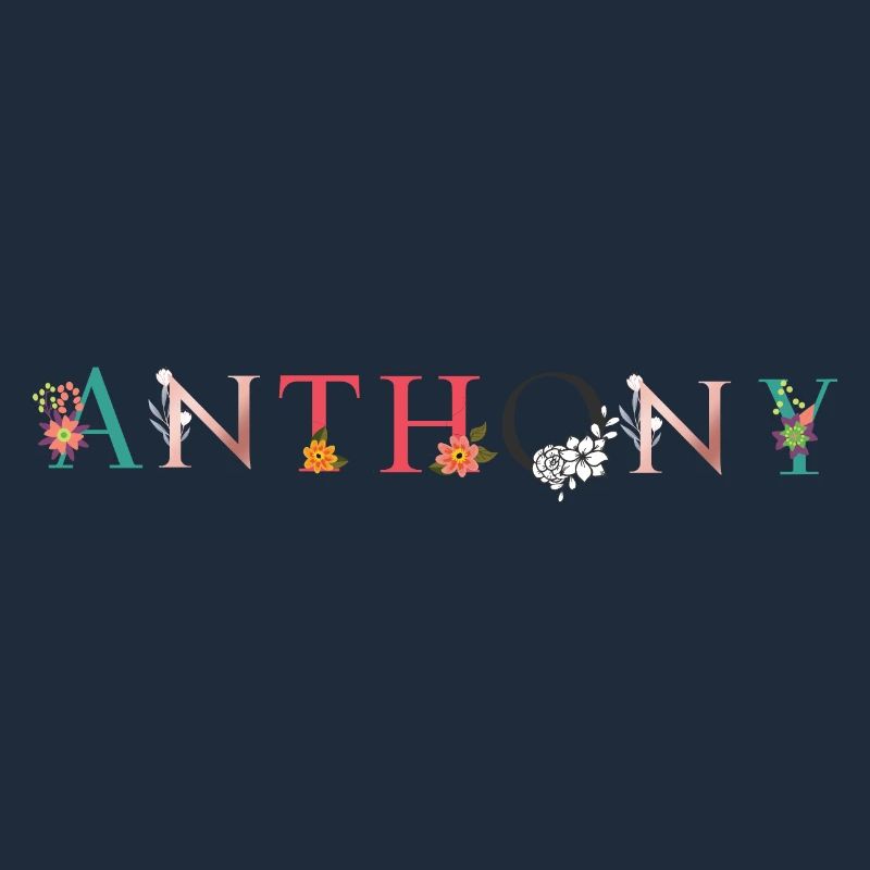 ANTHONY Name Art With Flowers Embroidered