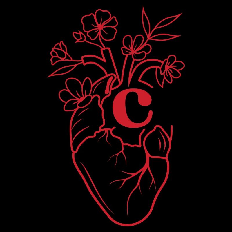 Buchstabe c Herz rote Blumen Anatomie