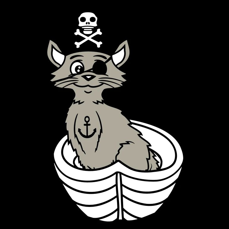 Pirat Katze Seeräuber Augenklappe Hut Ruderboot