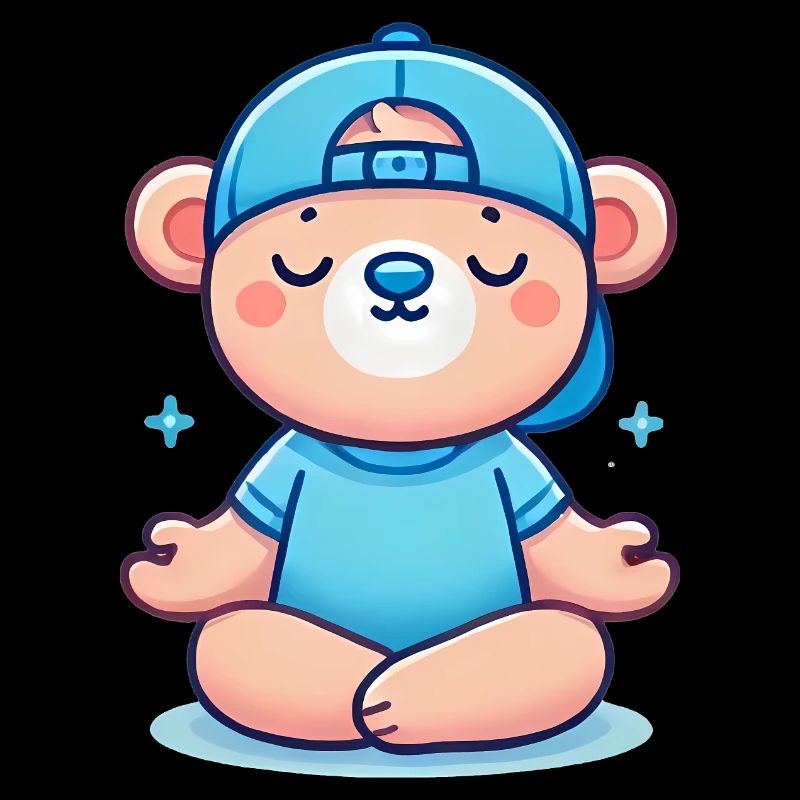Meditating Bear in Blue Cap and Shirt