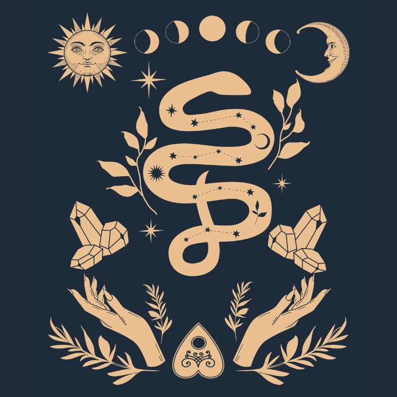 La main de la sorcière avec la silhouette du serpent et de la lune