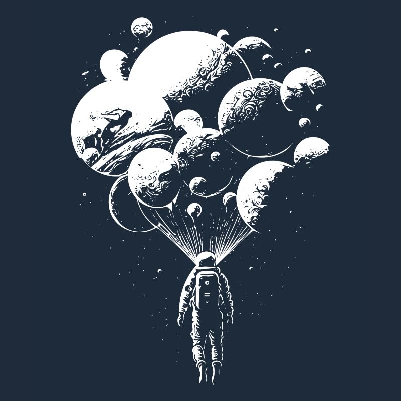 Astronaut in infinity with planetary balloons