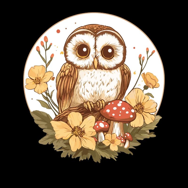 Cottagecore Eule mit Blumen