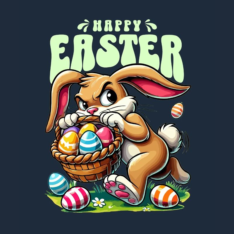Happy Easter: Playful bunny with Easter eggs