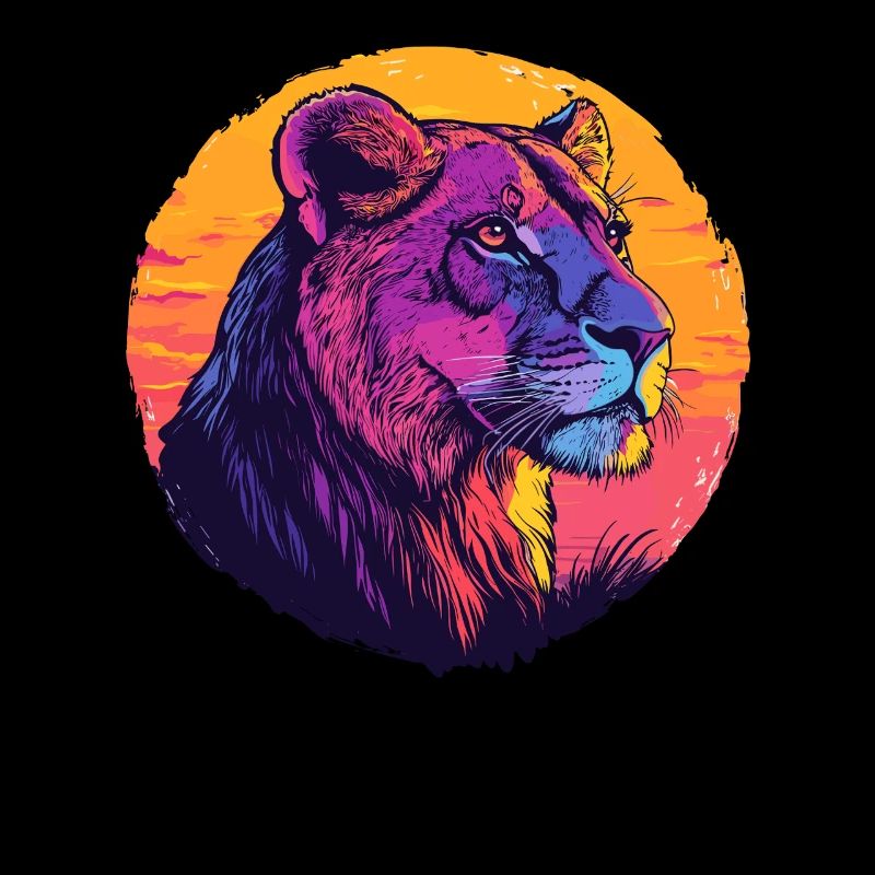 Lionne dans un jeu de couleurs