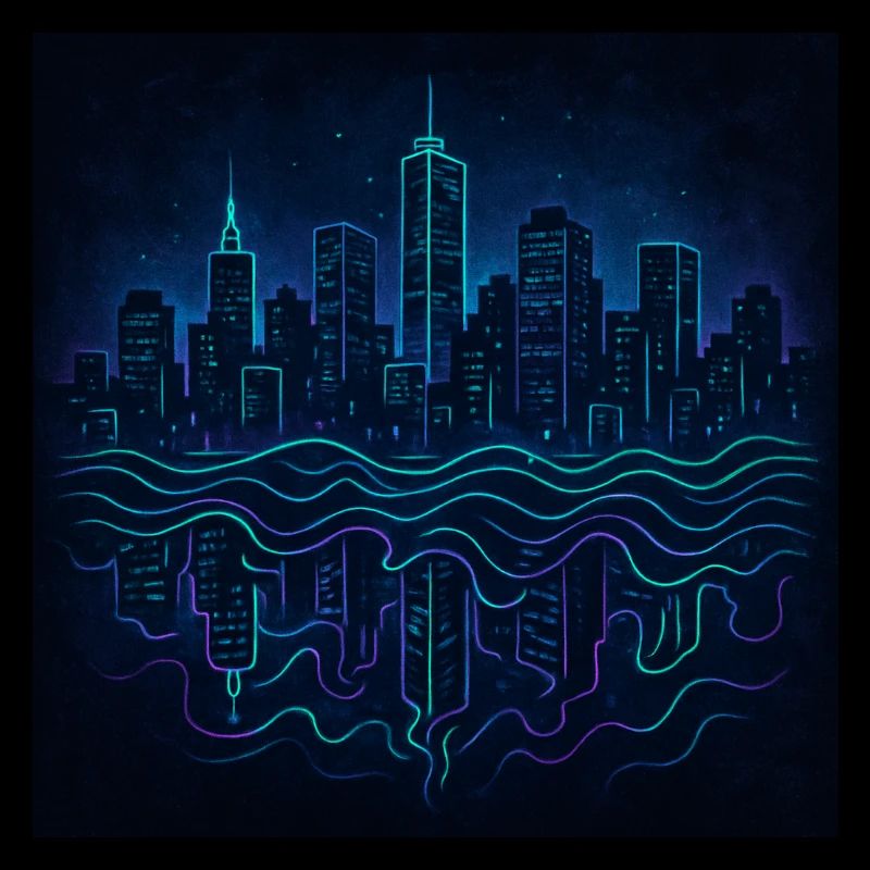 Neon Skyline with Reflection