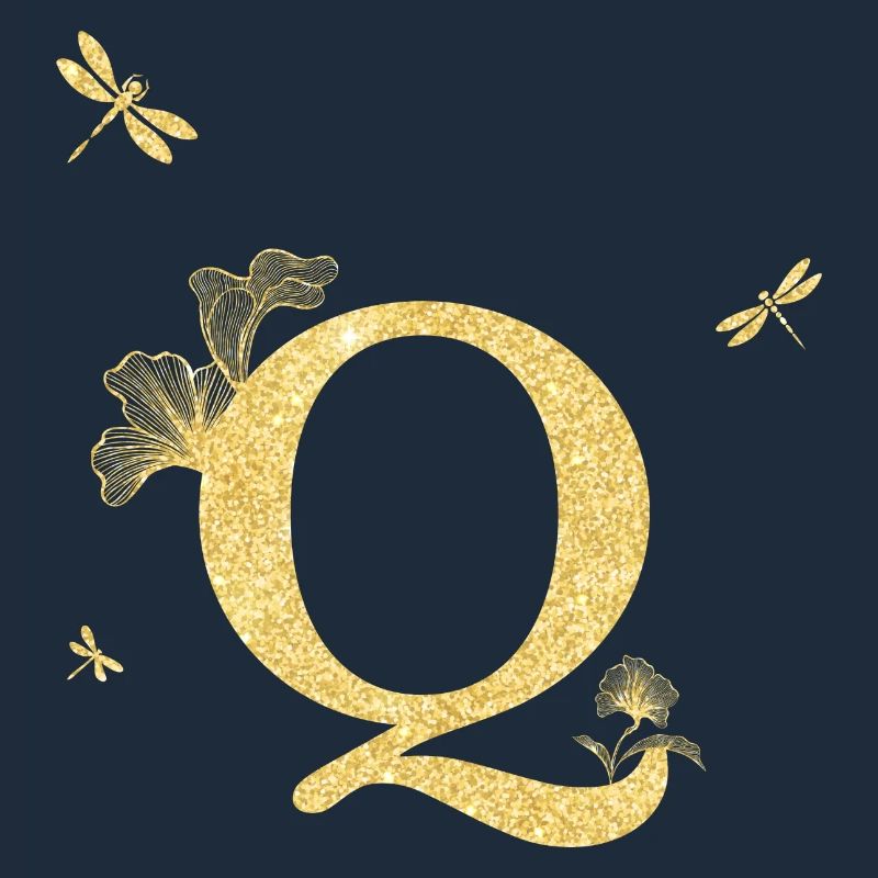 Buchstabe Q Glitzer Gold Libelle - Geschenkidee