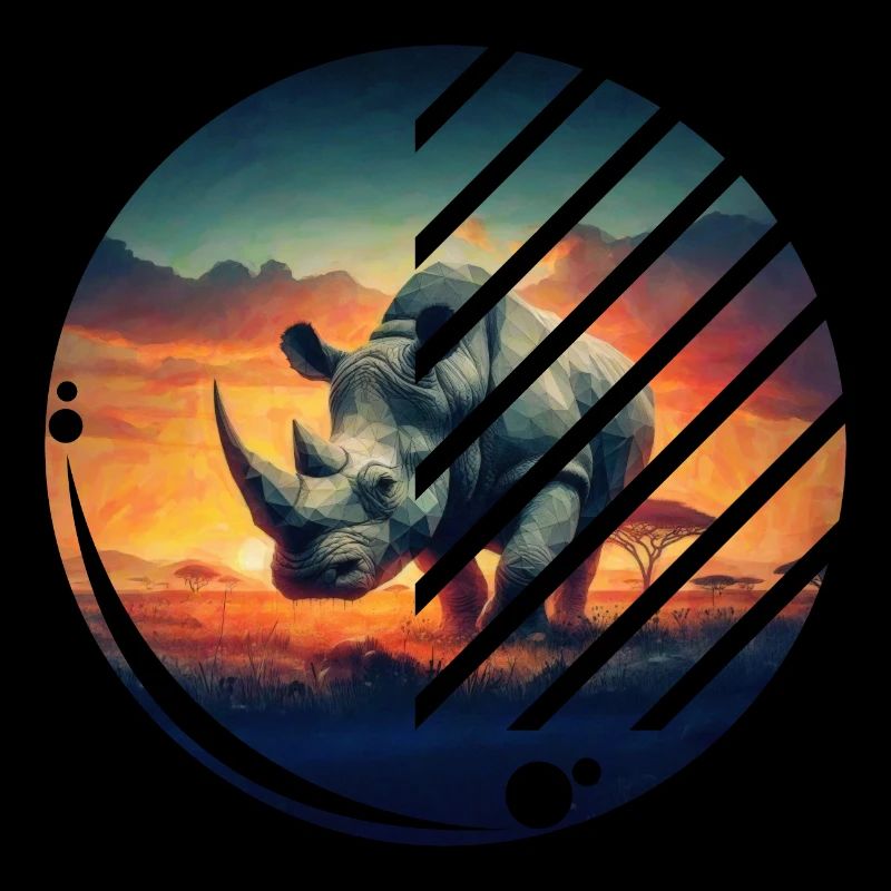 Geometric Rhino Sunset Scene