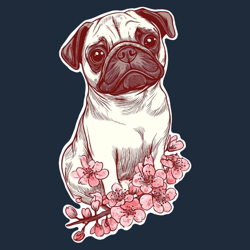 Mops mit Blüten
