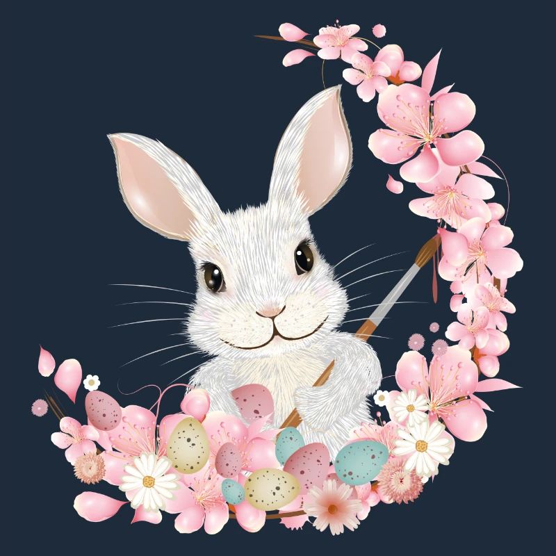 white easter bunny with flowers and brush for easter