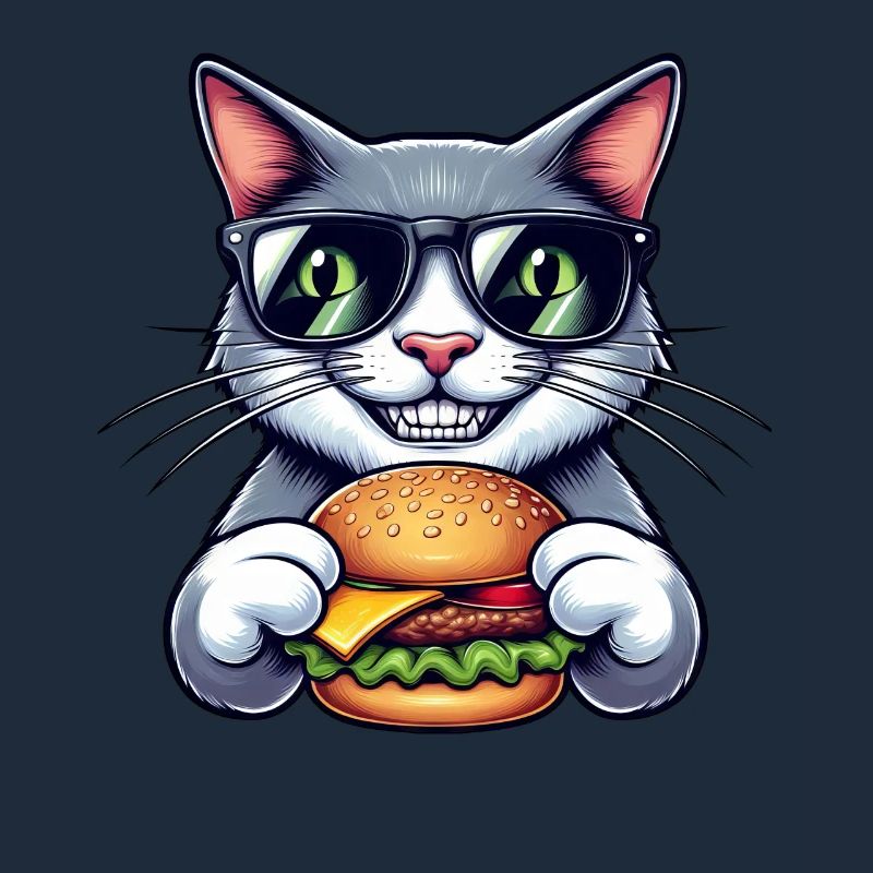 Cool Nerd Cat with Hamburger Kater Cheeseburger