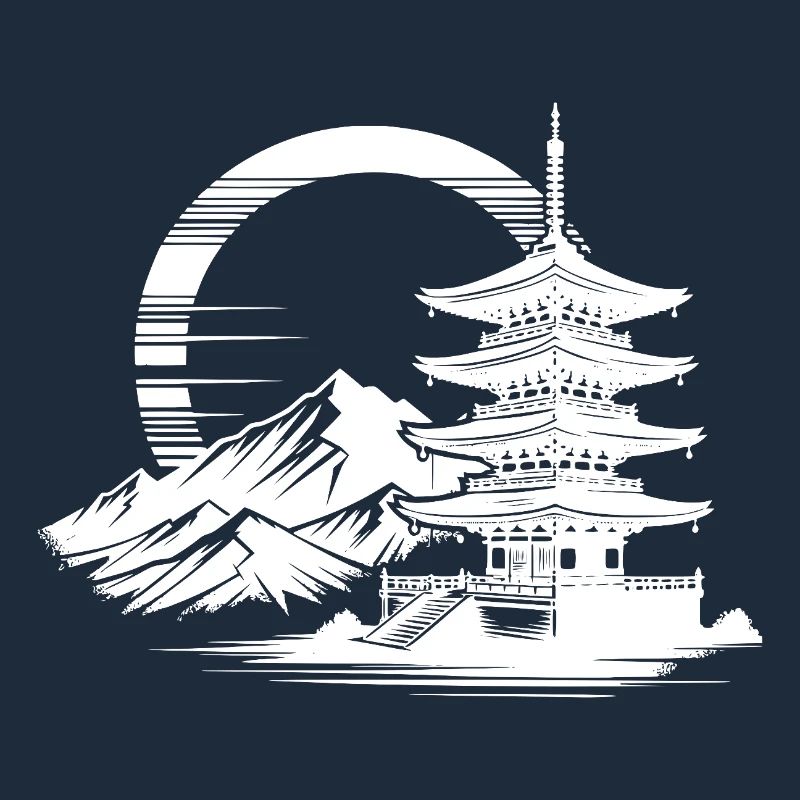 Japanischer Tempel mit harmonischer Landschaft