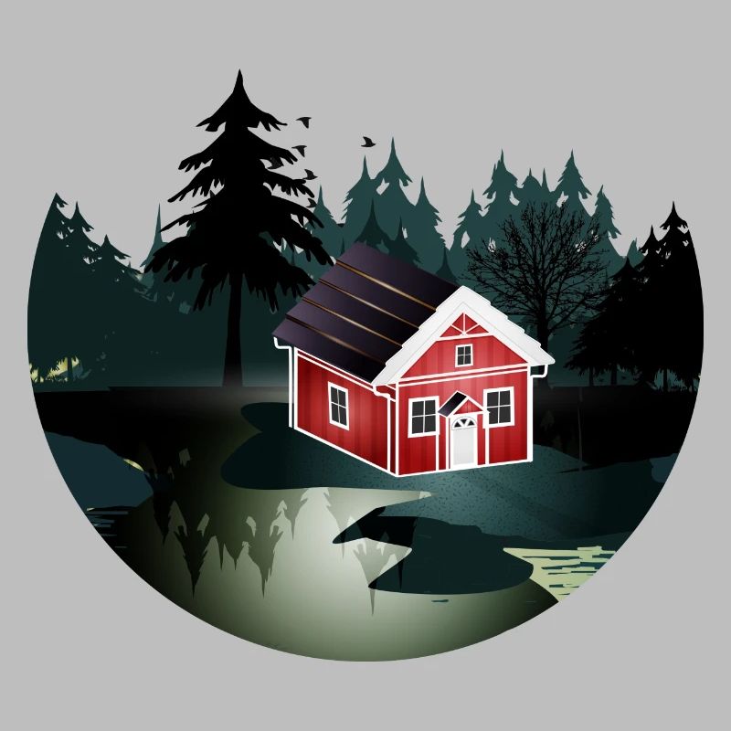 petite maison suédoise rouge à l'orée de la forêt