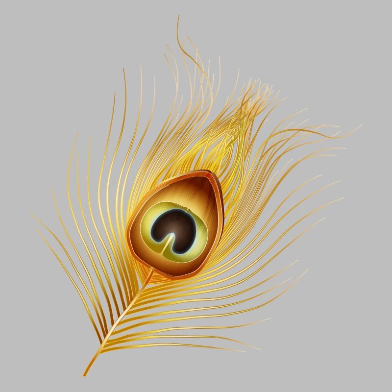 hand-drawn gold-colored peacock feather