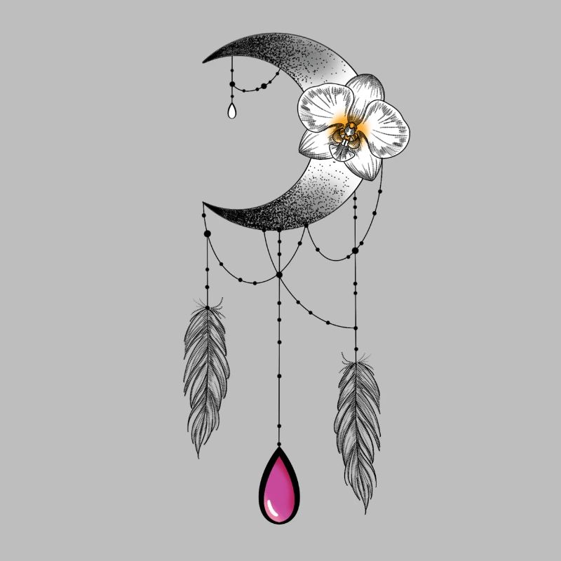 Lune orchidée plume et perle type attrape rêve 