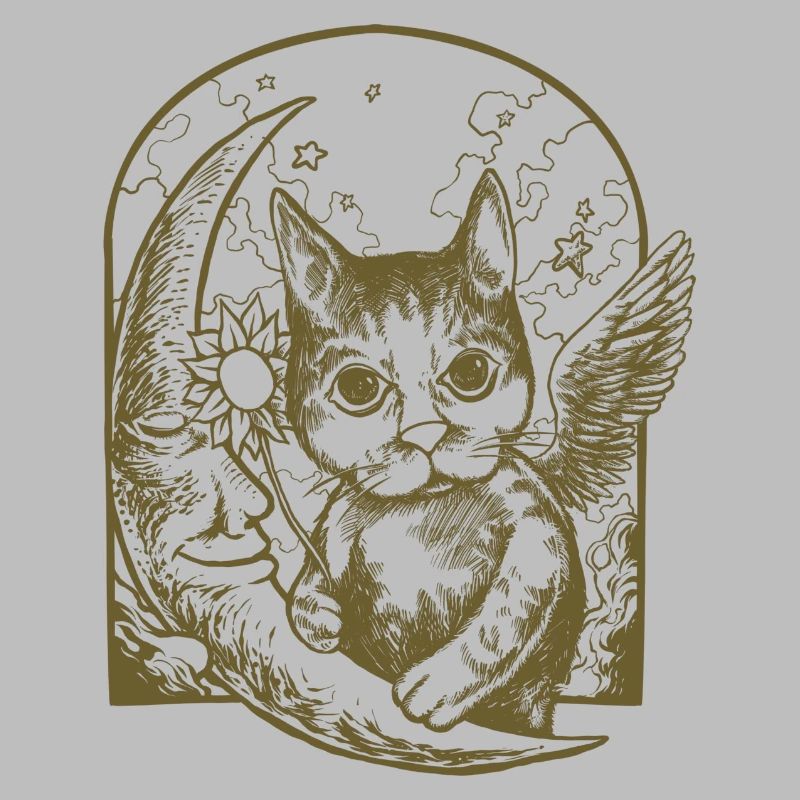 Chat céleste et lune ailée