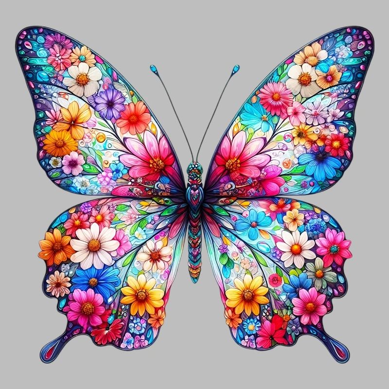 Papillon décoré de fleurs