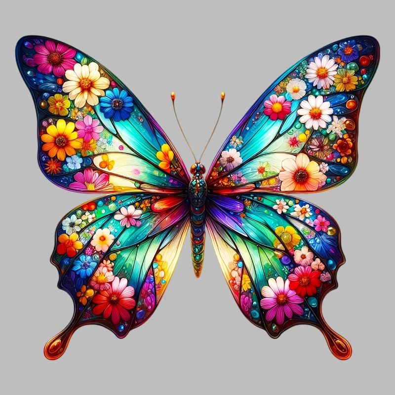Papillon décoré de fleurs
