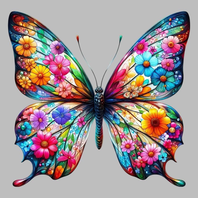 Papillon décoré de fleurs