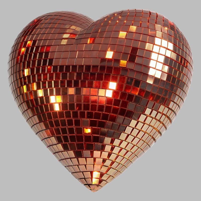 Coeur de discothèque, boule disco en forme de coeur