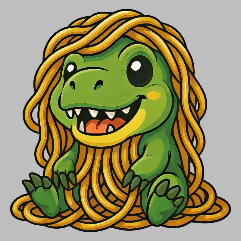 Drôle de T-Rex Dino mangeant des nouilles spaghetti