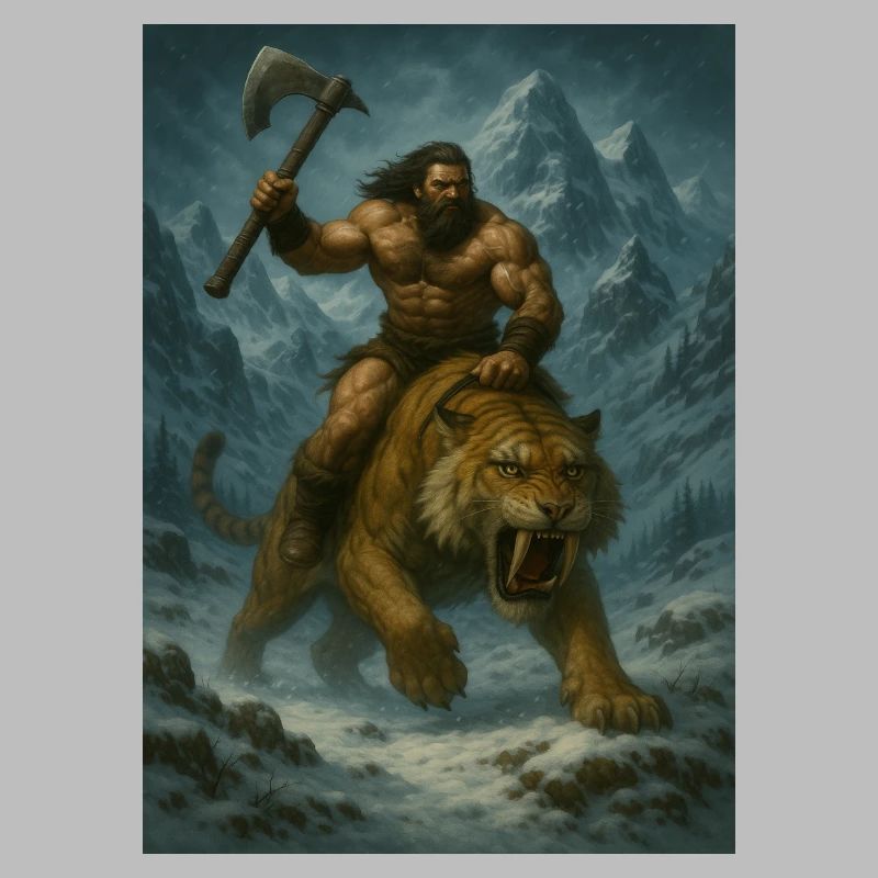 Wilder Krieger auf Sabertooth Tiger – Kunst