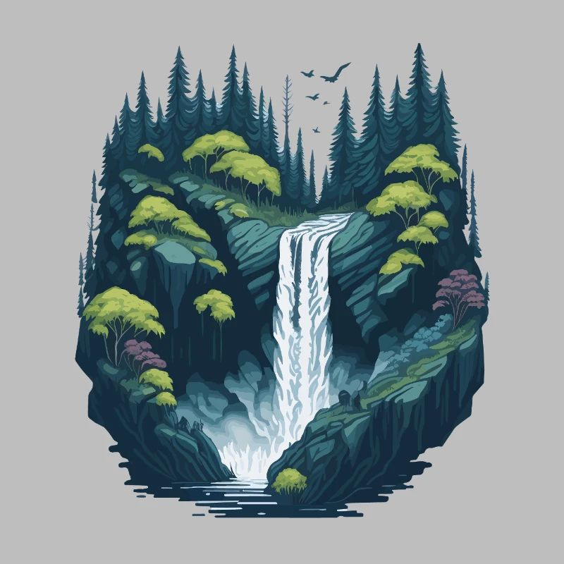 Luminous forest waterfall