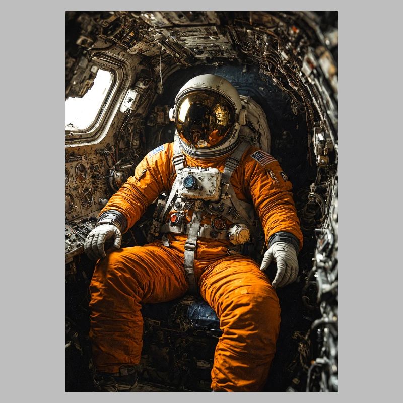 Astronaut in Orange Suit Inside Capsule